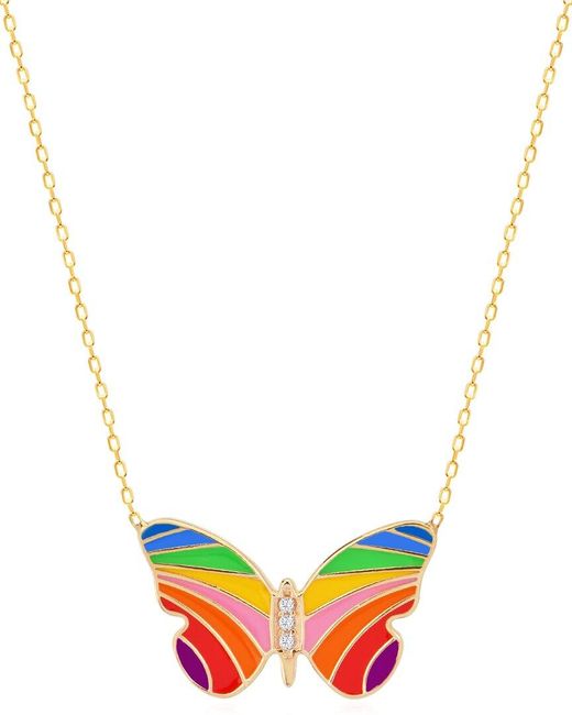 Gabi Rielle Metallic Modern Touch Collection 14k Over Silver Cz Rainbow Butterfly Love Necklace