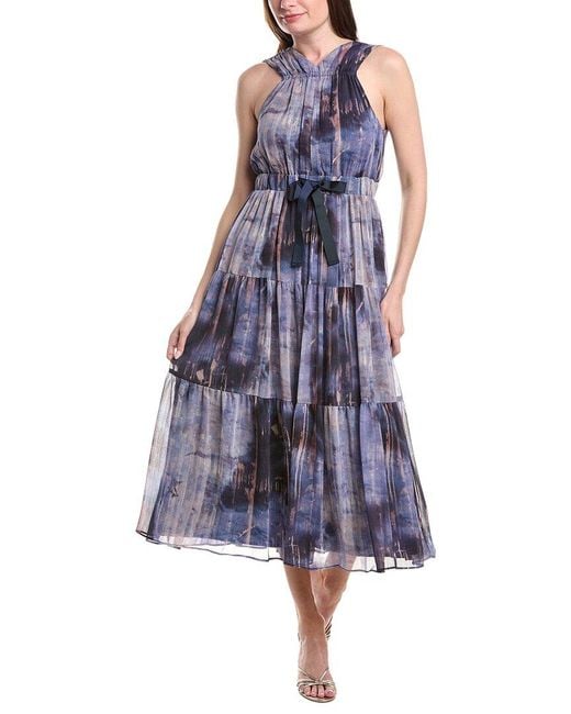 DKNY Blue Pleated Chiffon Dress