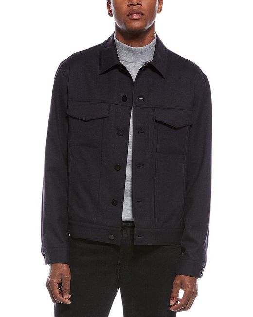 Theory Blue Wool-Blend Flannel Shirt for men