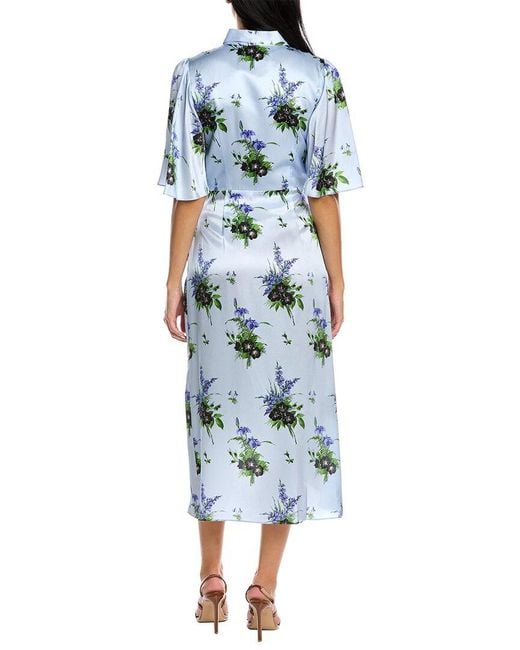 Les Rêveries Blue Les Reveries Flutter Sleeve Silk Midi Dress