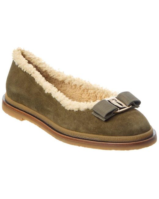 Ferragamo Metallic Varina Suede & Wool Ballet Flat