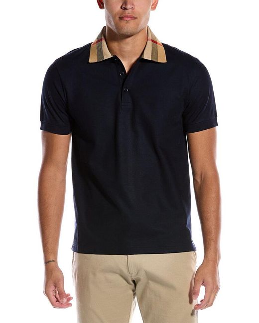 Burberry Check Collar Polo Shirt in Black for Men Lyst