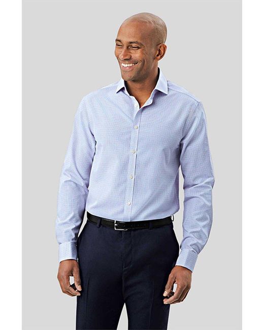 Charles Tyrwhitt Blue Non-iron Poplin Check Cutaway Extra Slim Fit Shirt for men