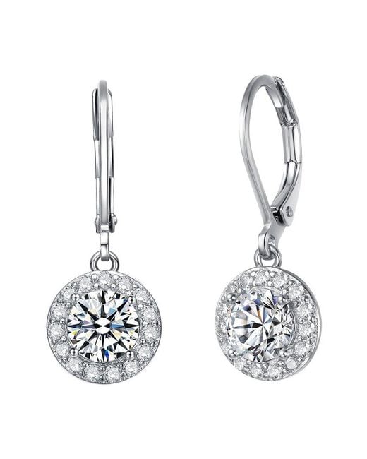 Rachel Glauber Metallic Rhodium Plated Cz Drop Earrings