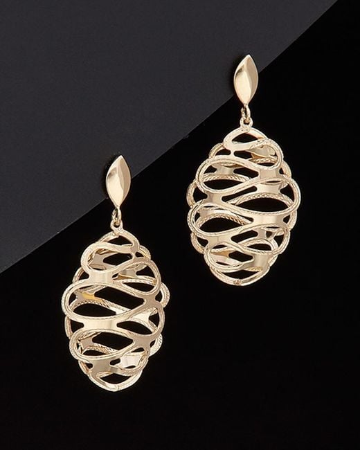 Italian Gold Black 14k Oval Fancy Swirl Drop Earrings