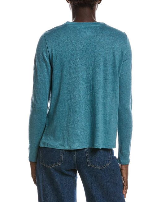 Eileen Fisher Blue Petite Crewneck Linen T-Shirt