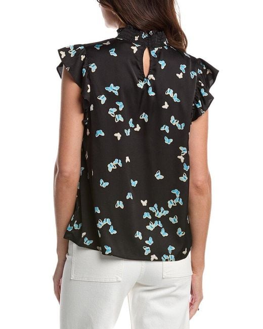 Harper Black Smocked Mock Neck Blouse