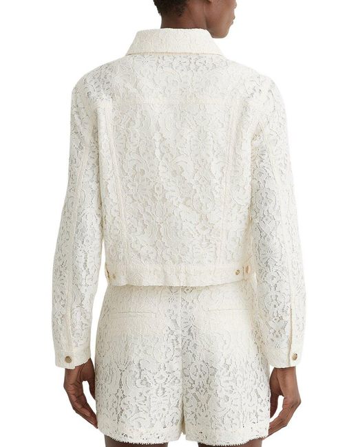 Reiss White Lori Collared Lace Press Stud Jacket