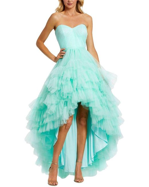 Mac Duggal Blue Ruched Sweetheart Ruffle Ball Gown