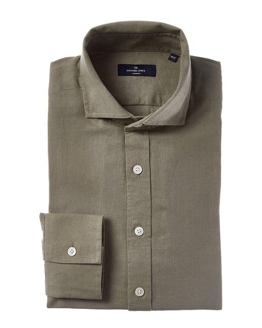 Richard James Green Regular Collar Single Cuff Linen-Blend Dress Shirt for men