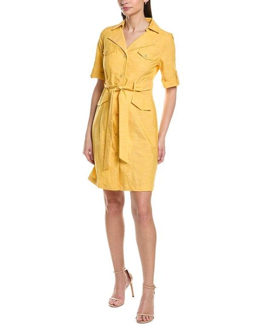 Sharagano Yellow Short Sleeve Shirtdress