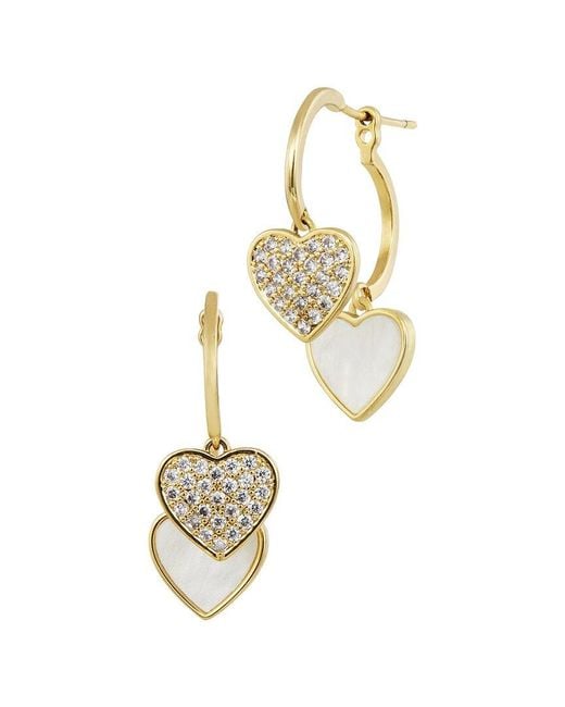 Savvy Cie Metallic 18K Plated Pearl Cz Hoops Earrings