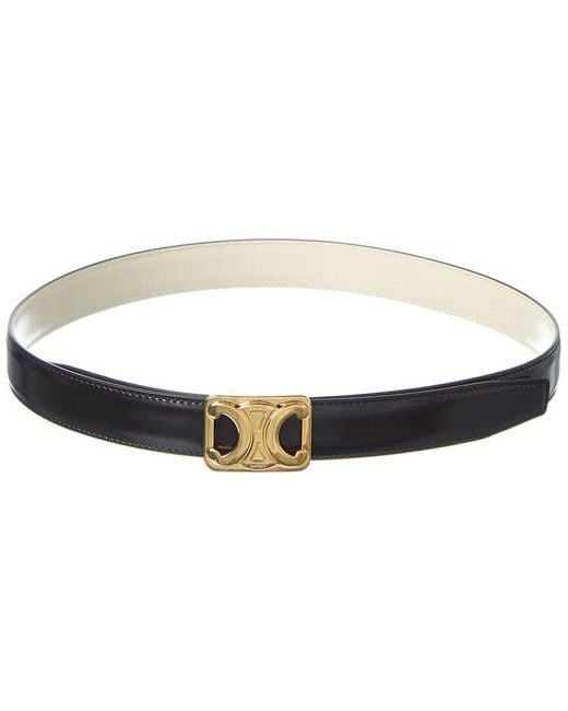 Céline White Framed Triomphe Reversible Leather Belt