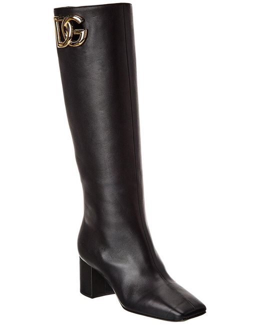 Dolce & Gabbana Black Leopard Knee-High Boot