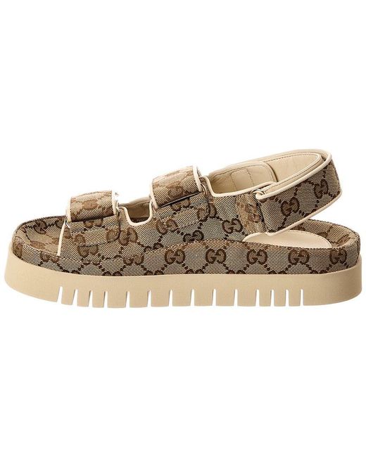 Gucci Metallic Double G Gg Canvas & Leather Sandal