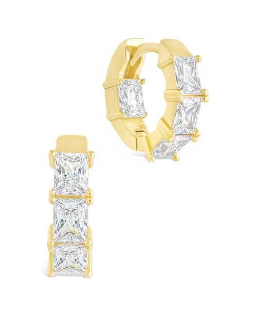 Sterling Forever Metallic 14k Plated Cz Cosima Baguette Hoop Earrings