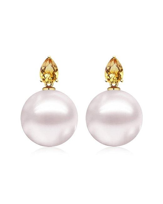 Kai Fine Jewelry Multicolor 14K 0.70 Ct. Tw. Citrine & 12-13Mm Pearl Drop Earrings