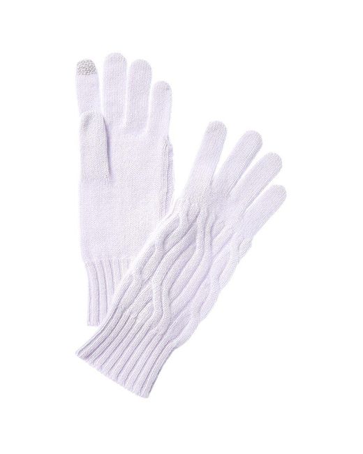 Hannah Rose White Wide Cable Cashmere Gloves
