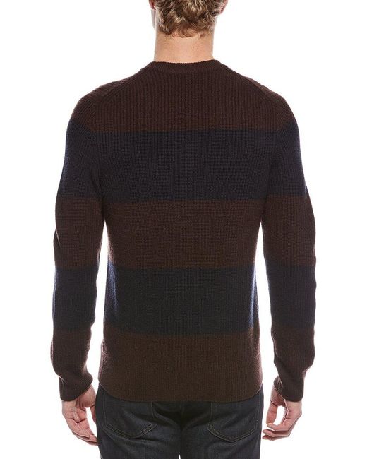 Vince Black Shaker Stripe Wool & Cashmere-Blend Crewneck Sweater for men