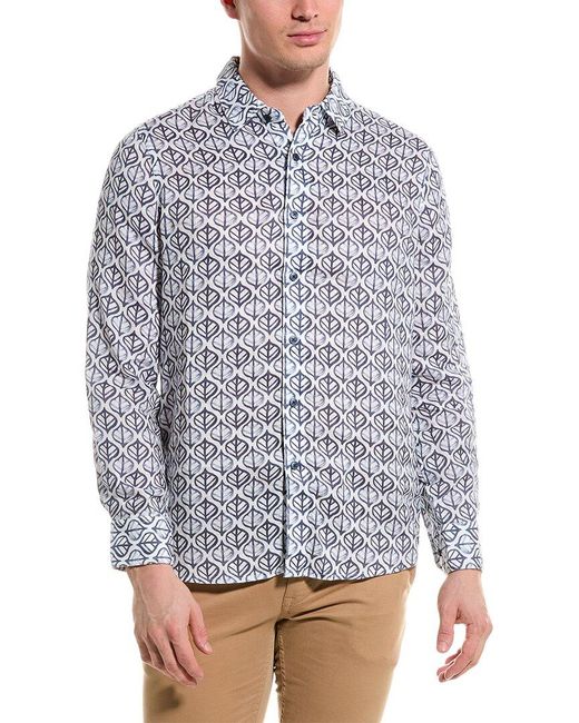 Raffi Blue Leaf Printed Linen Shirt for men