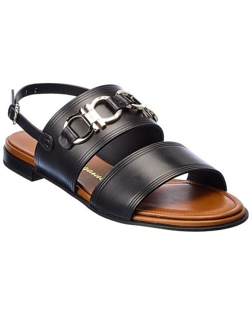 Ferragamo Black Chaim 10 Leather Sandal