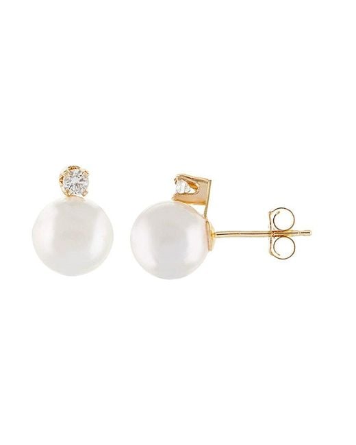 Masako Pearls Multicolor 14k 0.10 Ct. Tw. Diamond & 7-8mm Akoya Pearl Earrings