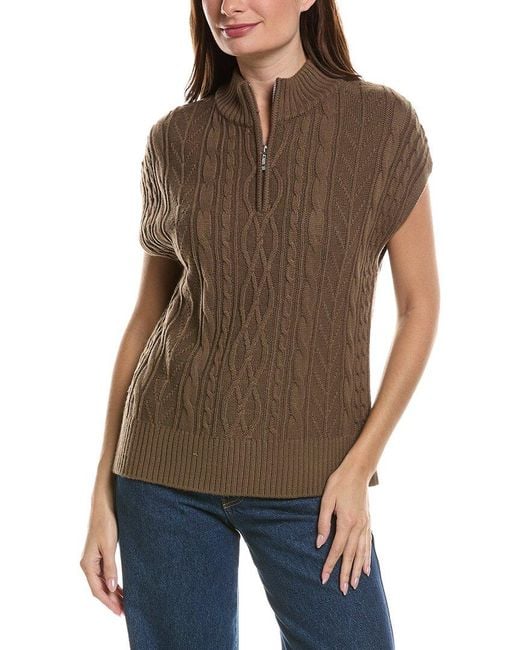 Splendid Brown Half Zip Cable Sweater