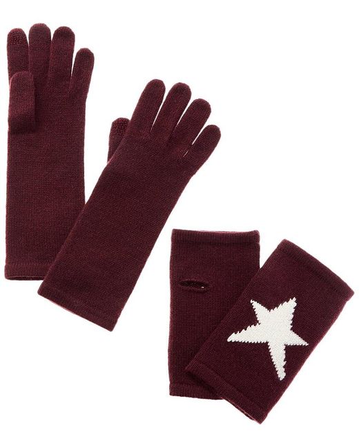 Hannah Rose Red Star Intarsia 3-in-1 Cashmere Tech Gloves