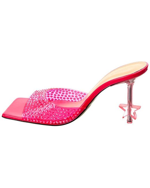 Mach & Mach Pink Crystal-Embellished Star Vinyl & Leather Mule