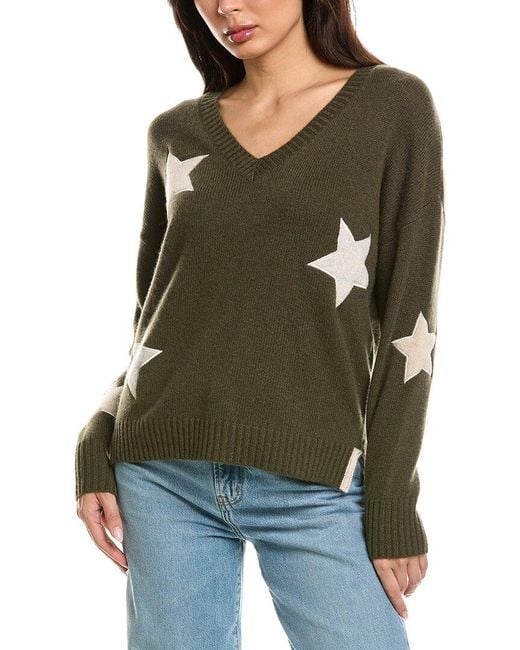 Brodie Cashmere Green Perrie Patch Star V-Neck Cashmere Sweater