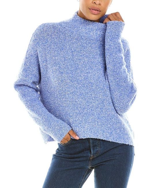 Autumn Cashmere Blue Boucle Funnel Neck Wool & Cashmere-Blend Sweater