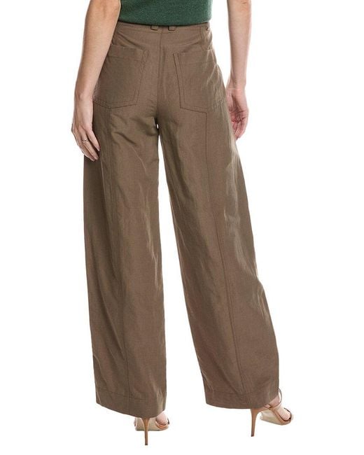 Vince Brown Drop-Waist Utility Wide Leg Linen-Blend Pant