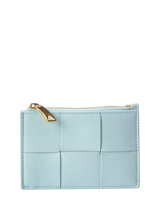 Bottega Veneta Blue Cassette Zippered Intreccio Leather Card Case