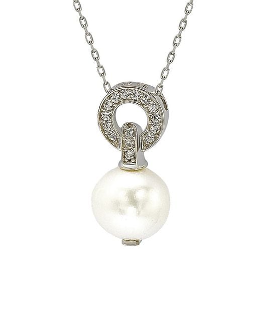 Suzy Levian White Silver 0.15 Ct. Tw. Sapphire & 10mm Pearl Necklace