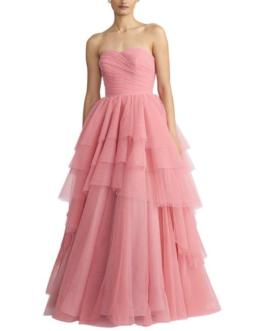 Zac Posen Pink Asymmetrical Tiered Tulle Ball Gown