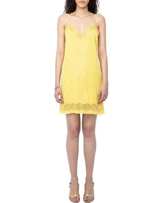 Zadig & Voltaire Yellow Crystal Jac Leo Silk Mini Dress
