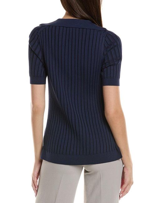 Lafayette 148 New York Blue Plaited Polo