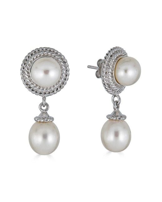 Belpearl Metallic Silver 8.5-8mm Freshwater Pearl Earrings