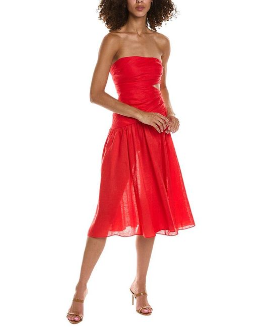 Zimmermann Red Cutout Linen Midi Dress