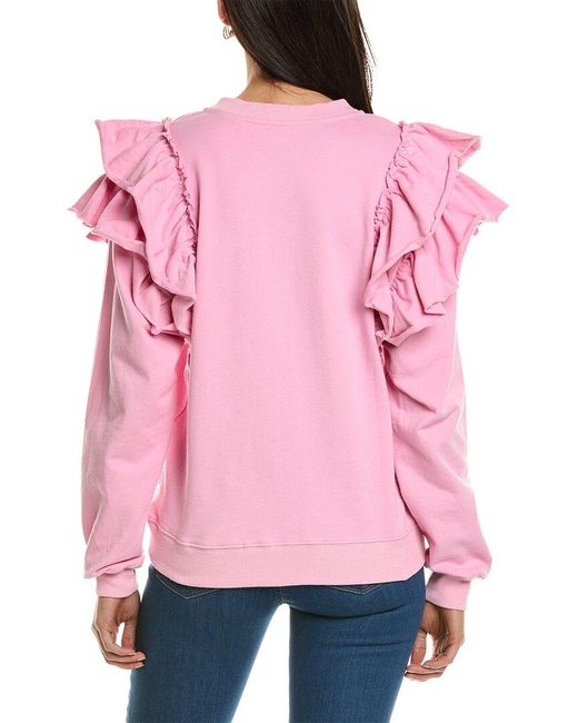 Fate Pink Ruffle Shoulder Washed Sweatshirt
