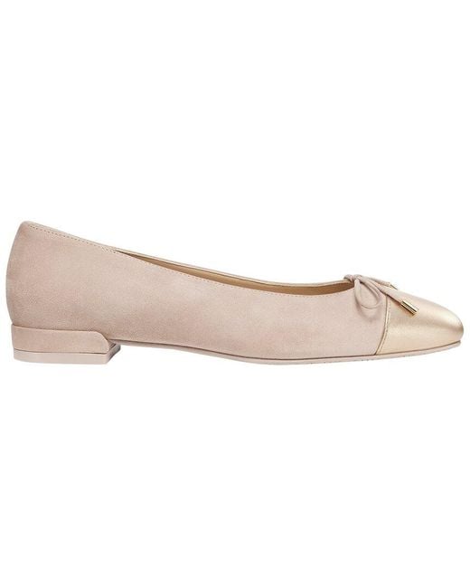 Stuart Weitzman White Sleek Bow Suede Flat