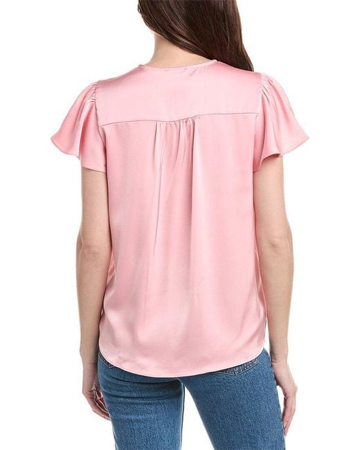 Vince Camuto Pink Satin Flutter Sleeve Top