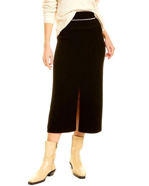 Moncler Black Wool-blend Midi Skirt
