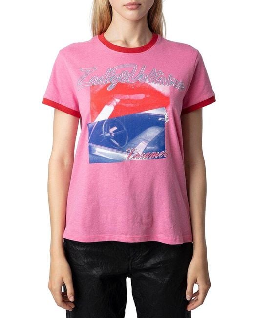 Zadig & Voltaire Pink Zoe Photoprint Double Photo Linen-blend Shirt