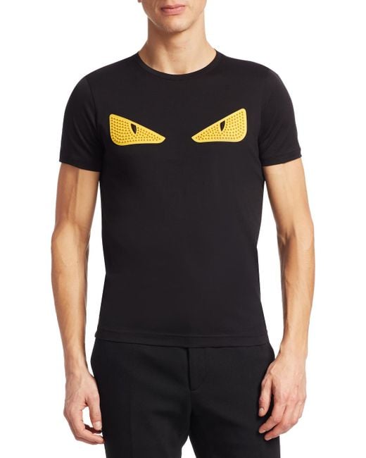 Fendi Black Cat Eye Embroidery T-shirt for men