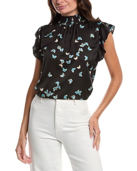 Harper Black Smocked Mock Neck Blouse