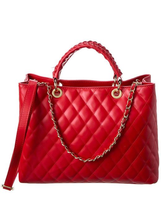 Persaman New York Freya Quilted Leather Tote in Red | Lyst