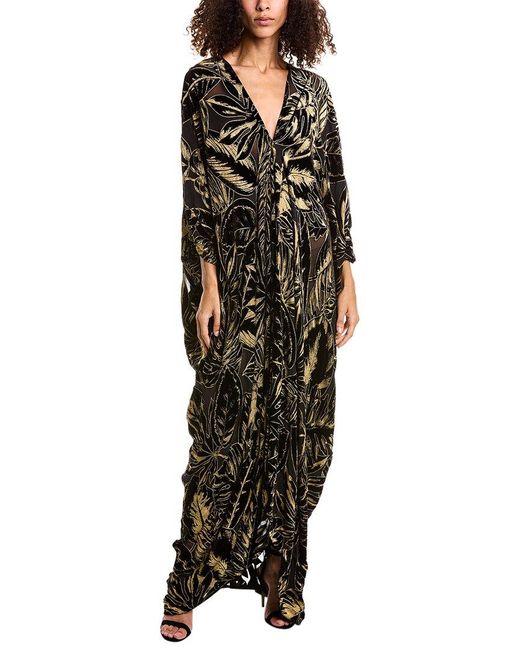 Roberto Cavalli Black Burnout Velvet Silk-blend Caftan Maxi Dress