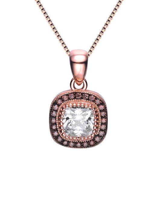 Genevive Jewelry White 18k Rose Gold Plated Cz Pendant