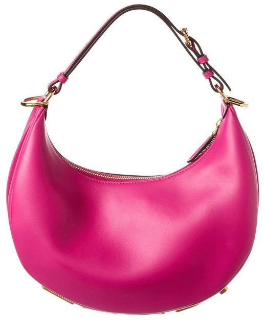 Fendi Pink Graphy Small Leather Hobo Bag